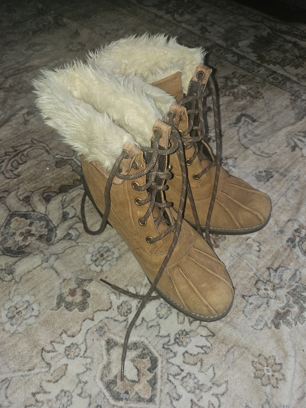 Merrell Tan Faux Fur Lace-Up Ankle Boots